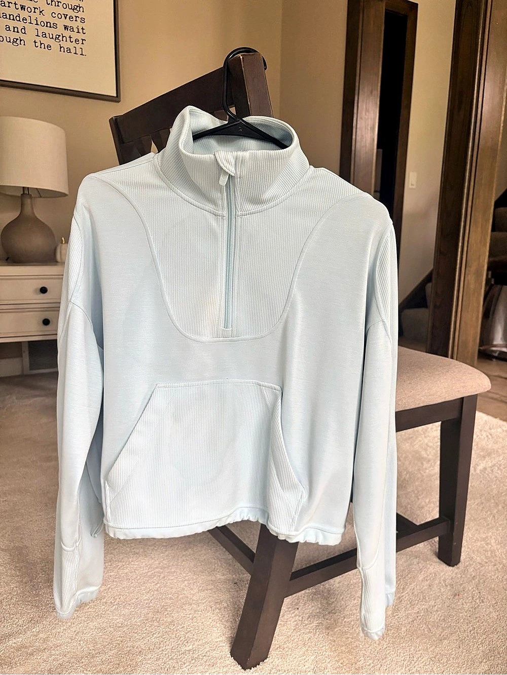 Lululemon Brushed Softstreme Ribbed Half Zip Pullover in light blue